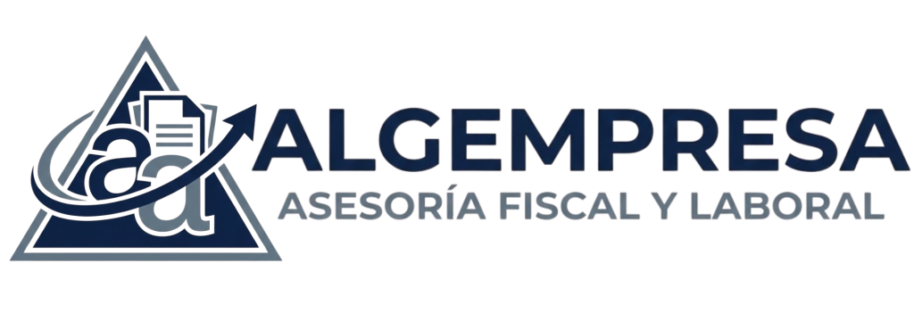 Logo de ALGEMPRESA, Asesoría Fiscal y Laboral, con diseño triangular azul.