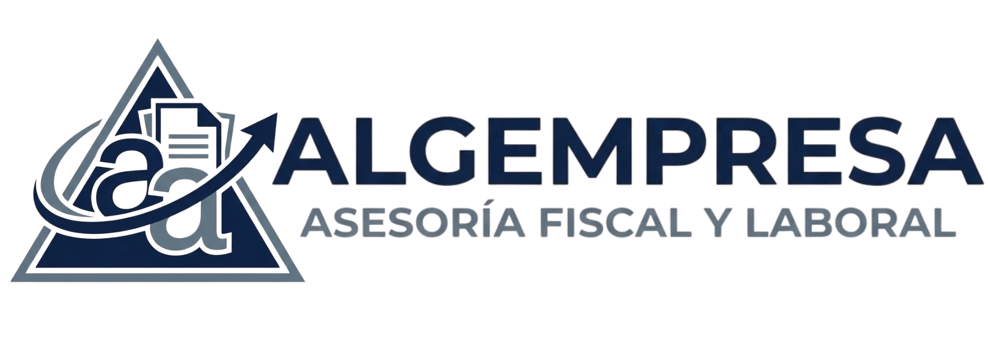 Logo de ALGEMPRESA, Asesoría Fiscal y Laboral, con diseño triangular azul.